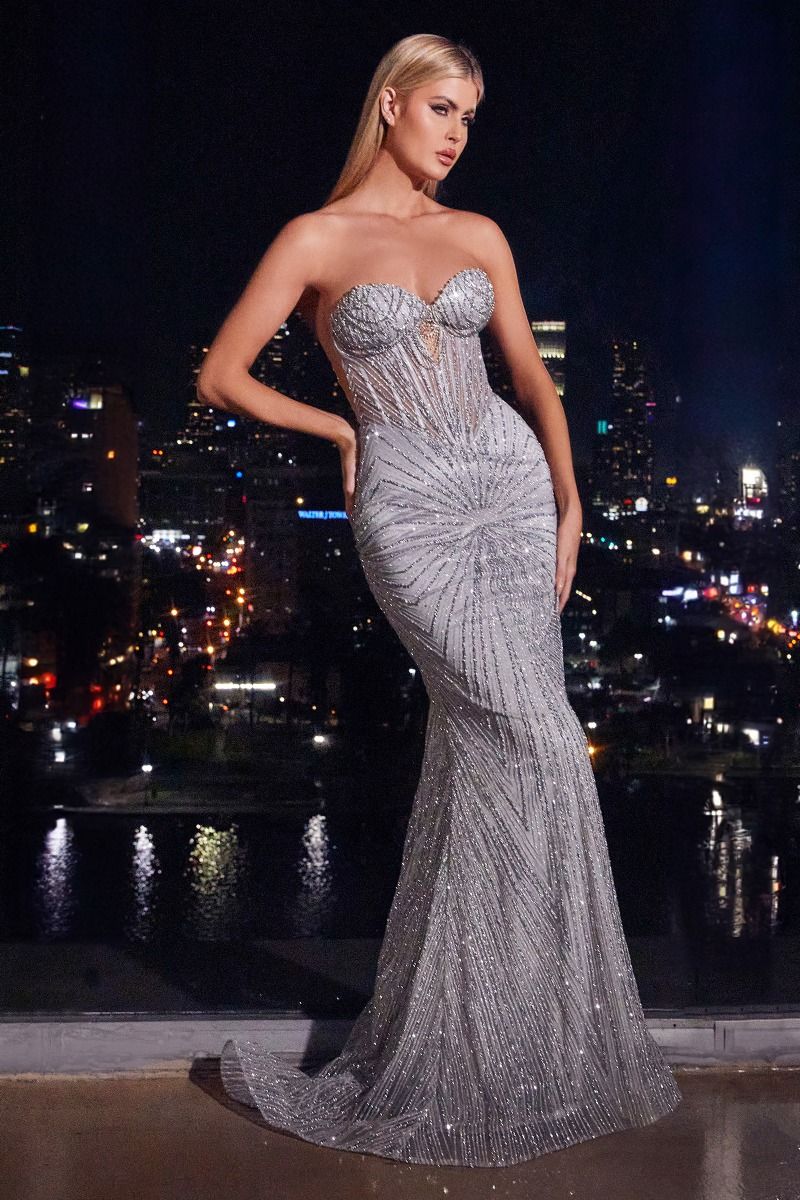 Strapless Silver Embellished Gown-13