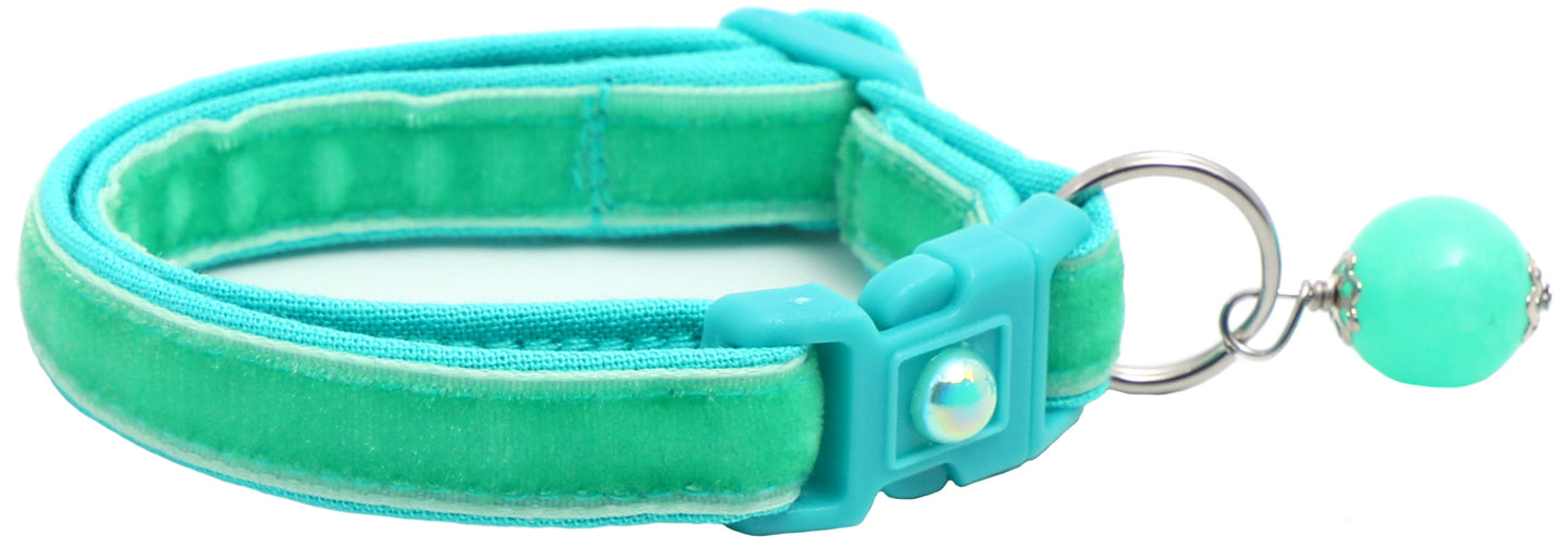Soft Aqua Velvet Cat Collar-5
