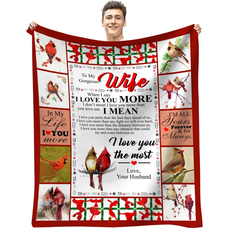 Flannel Bird Blanket for Wife - Warm Cozy Throw