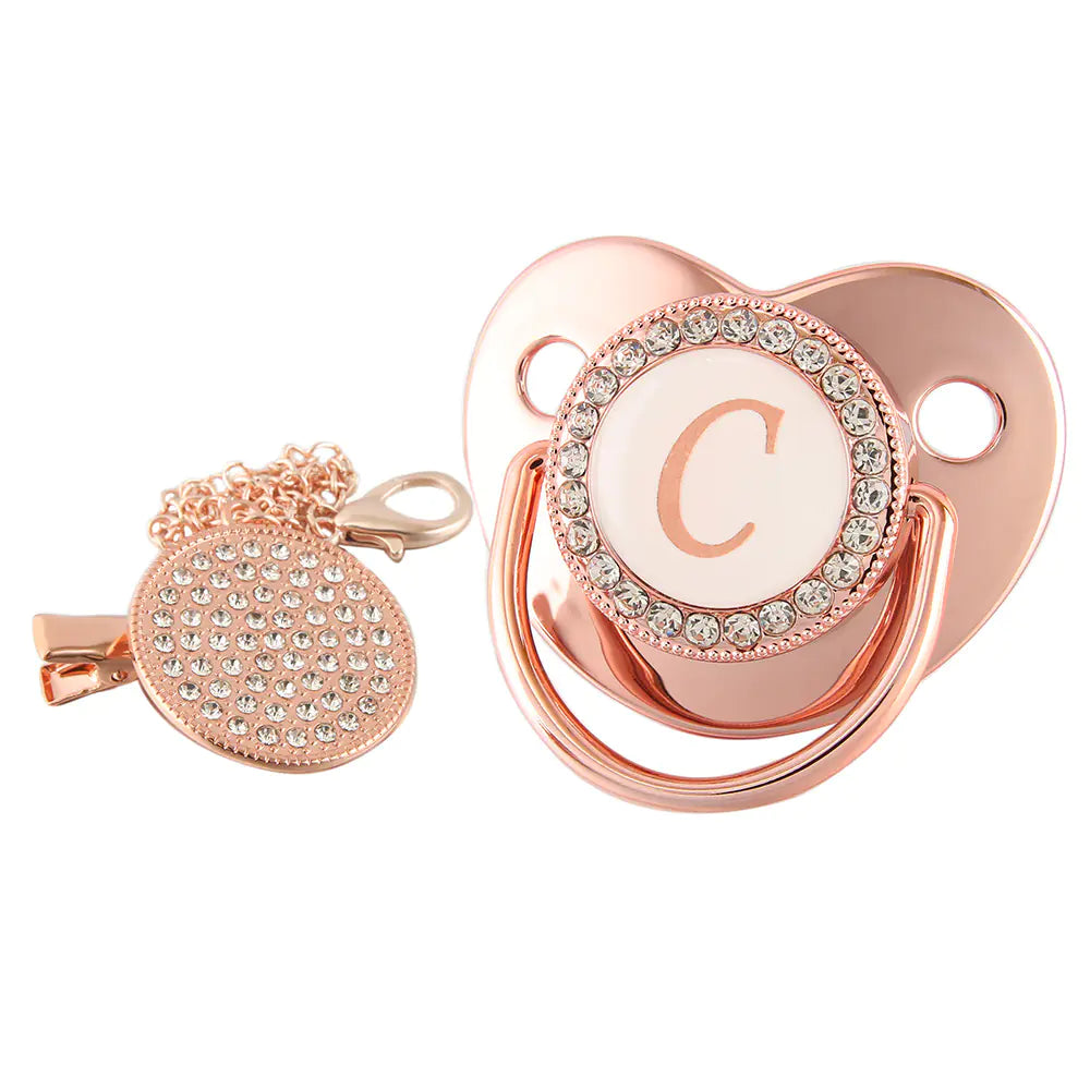 Rose Gold Pacifier with Diamond Chain for Babies