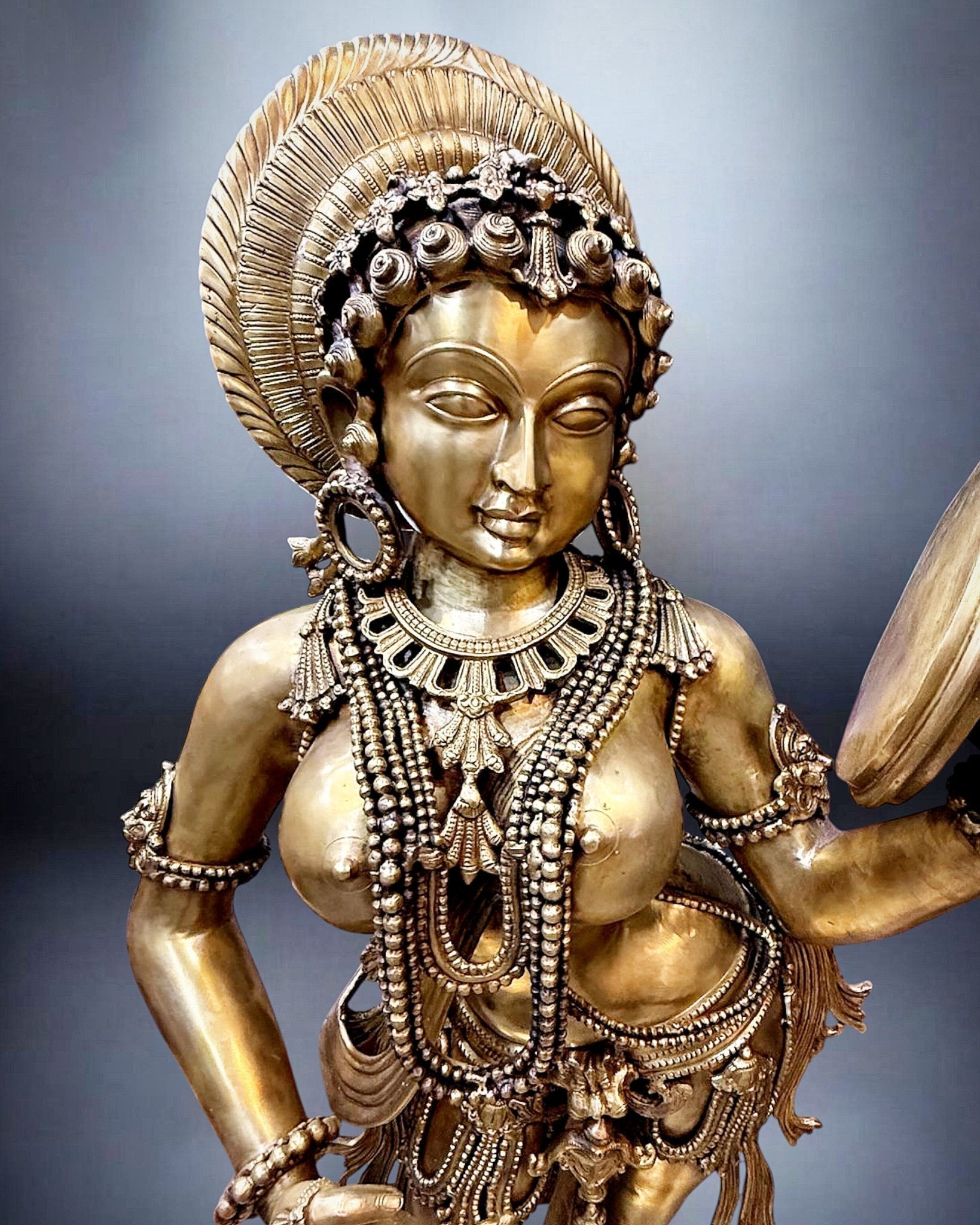 Large Pure Bronze Apsara Holding a Mirror Sculpture 54"-3