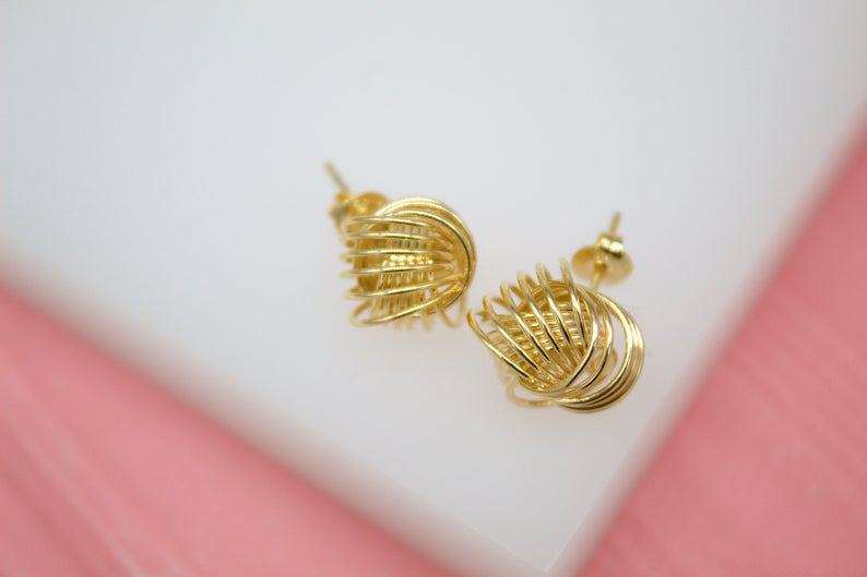 18K Gold Filled Golden Wire Knot Stud Earrings (J180)-4