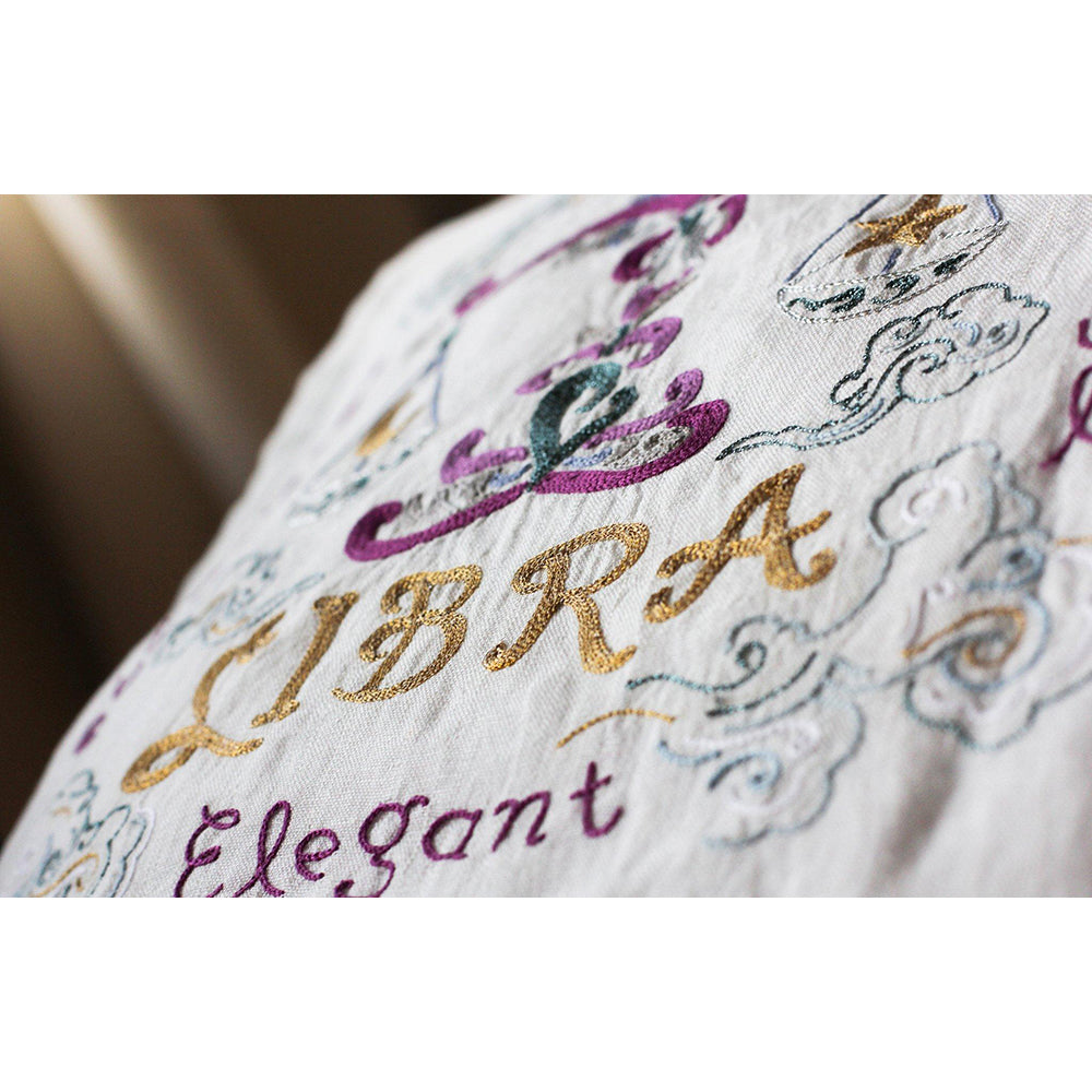 Libra Astrology Hand-Embroidered Pillow by Cat Studio-2