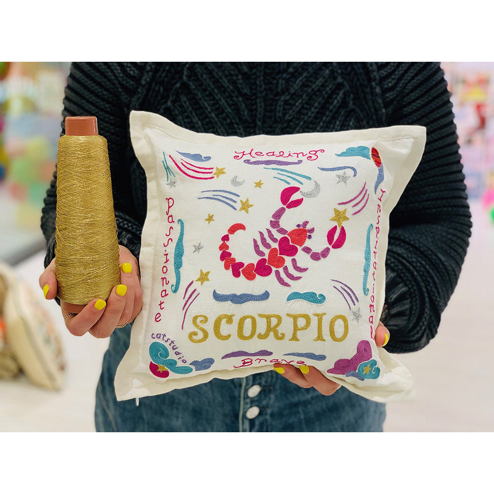 Libra Astrology Hand-Embroidered Pillow by Cat Studio-3