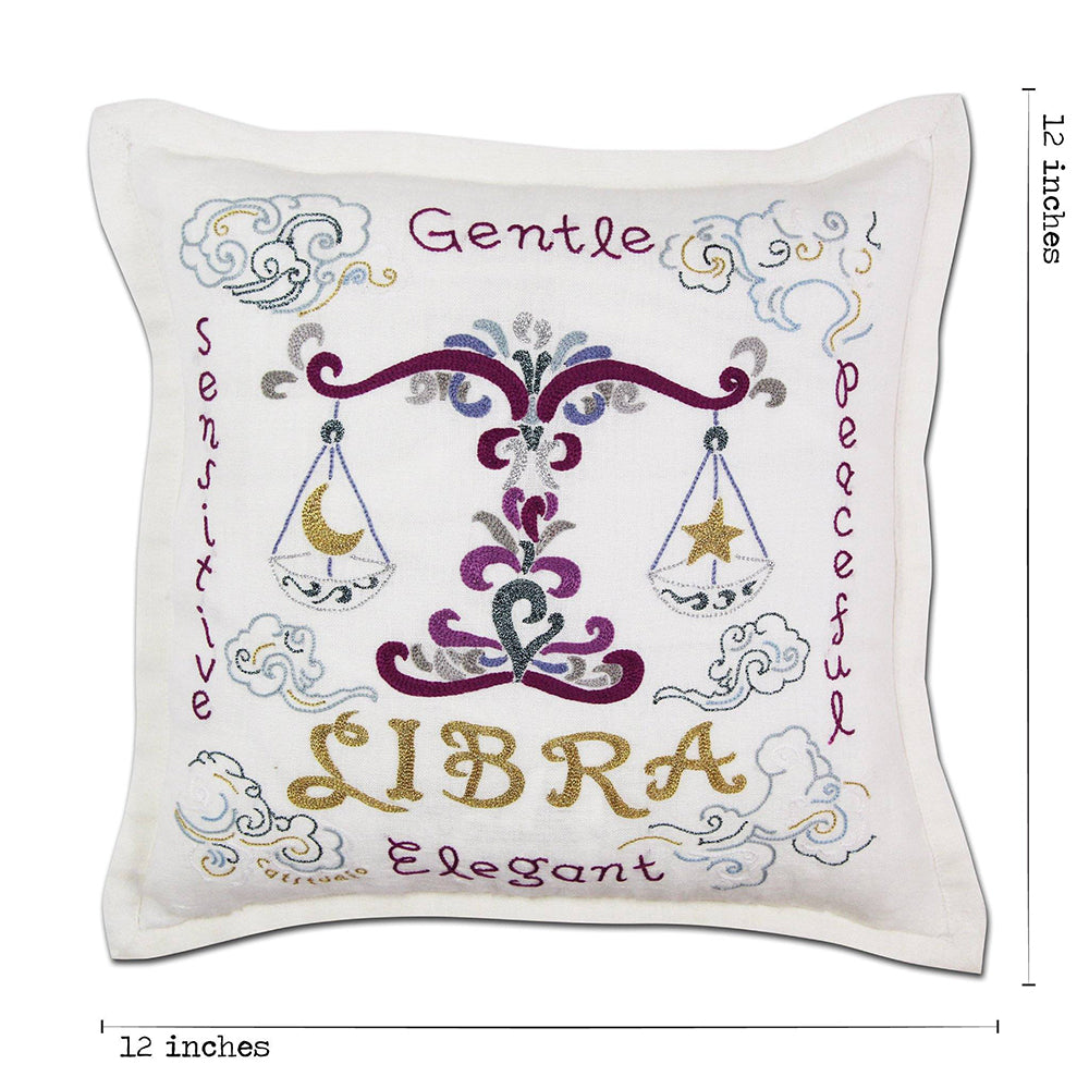 Libra Astrology Hand-Embroidered Pillow by Cat Studio-4