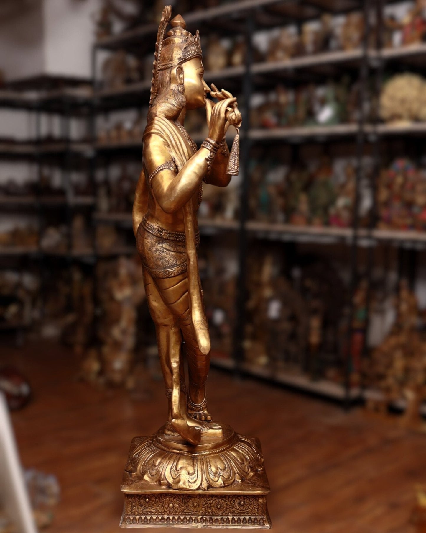 Life-Size Handcrafted Brass Lord Krishna Statue 79 inch-3