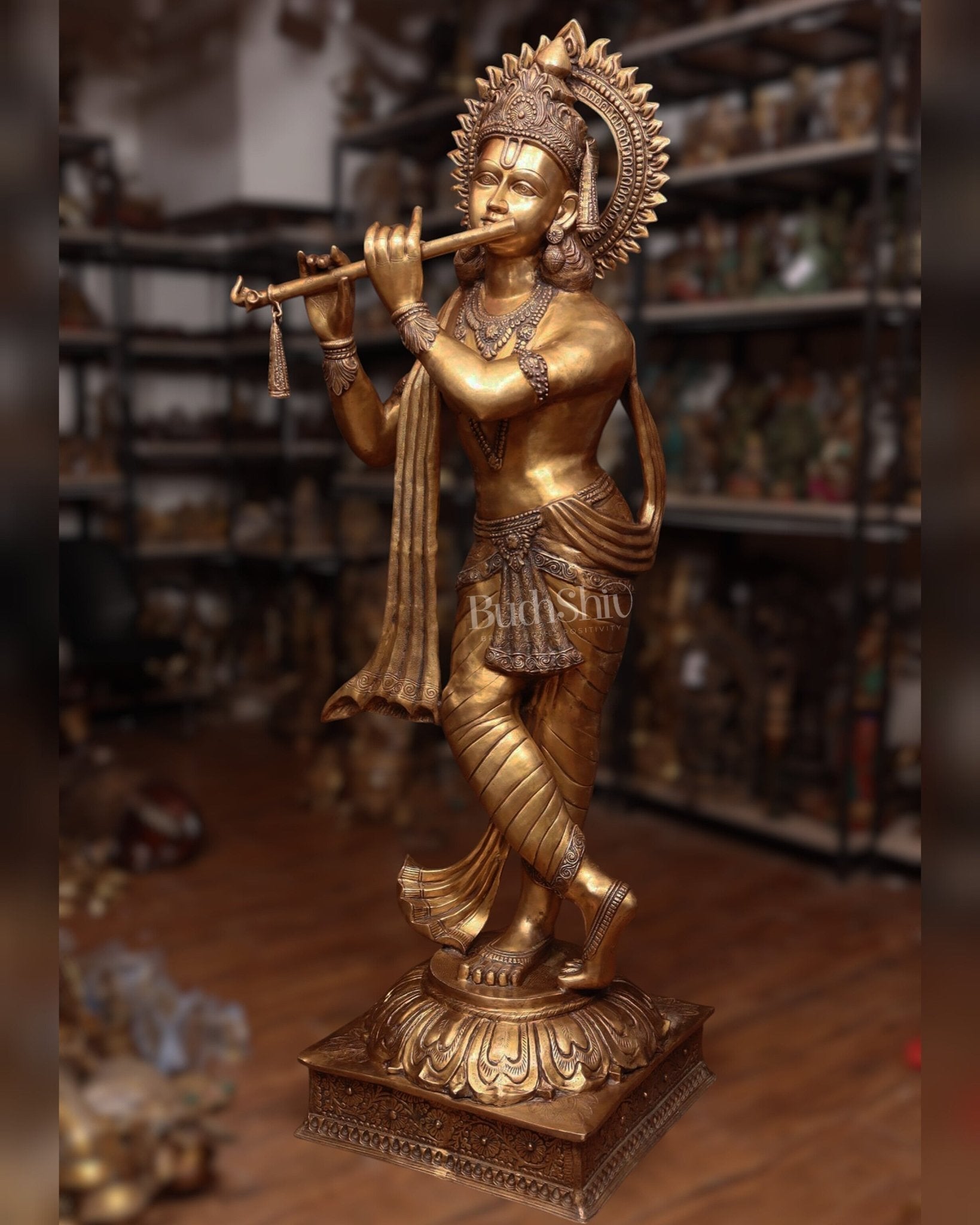 Life-Size Handcrafted Brass Lord Krishna Statue 79 inch-2