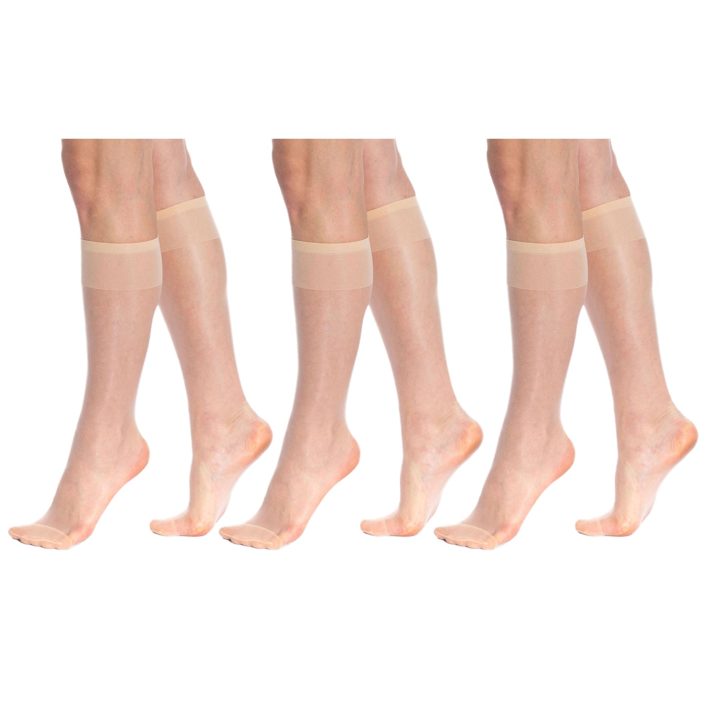 3 Pairs Sheer Knee High Socks for Women 15 Denier with Stay-Up Band One Size-4