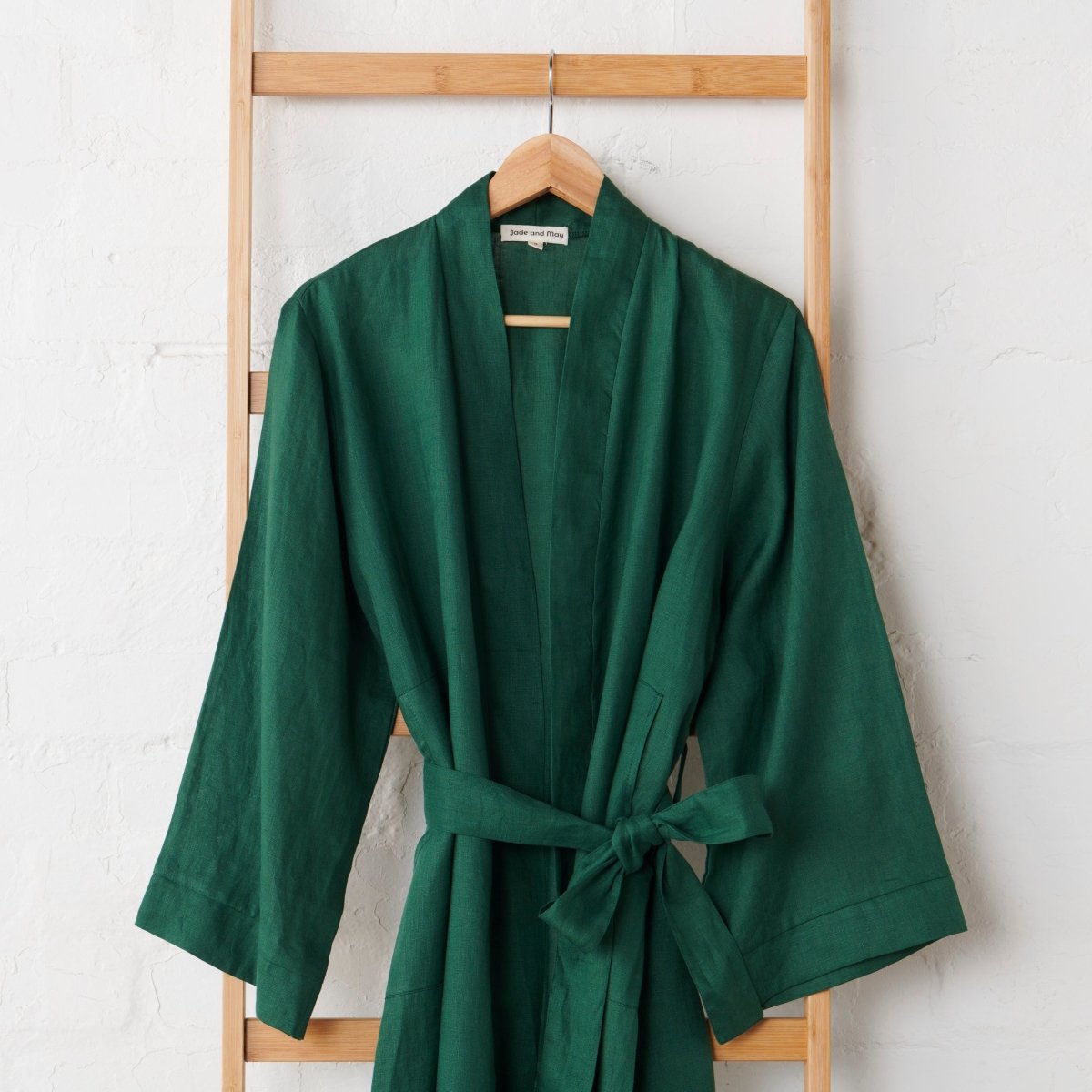 Linen Bathrobe - Emerald Green (Long)-1