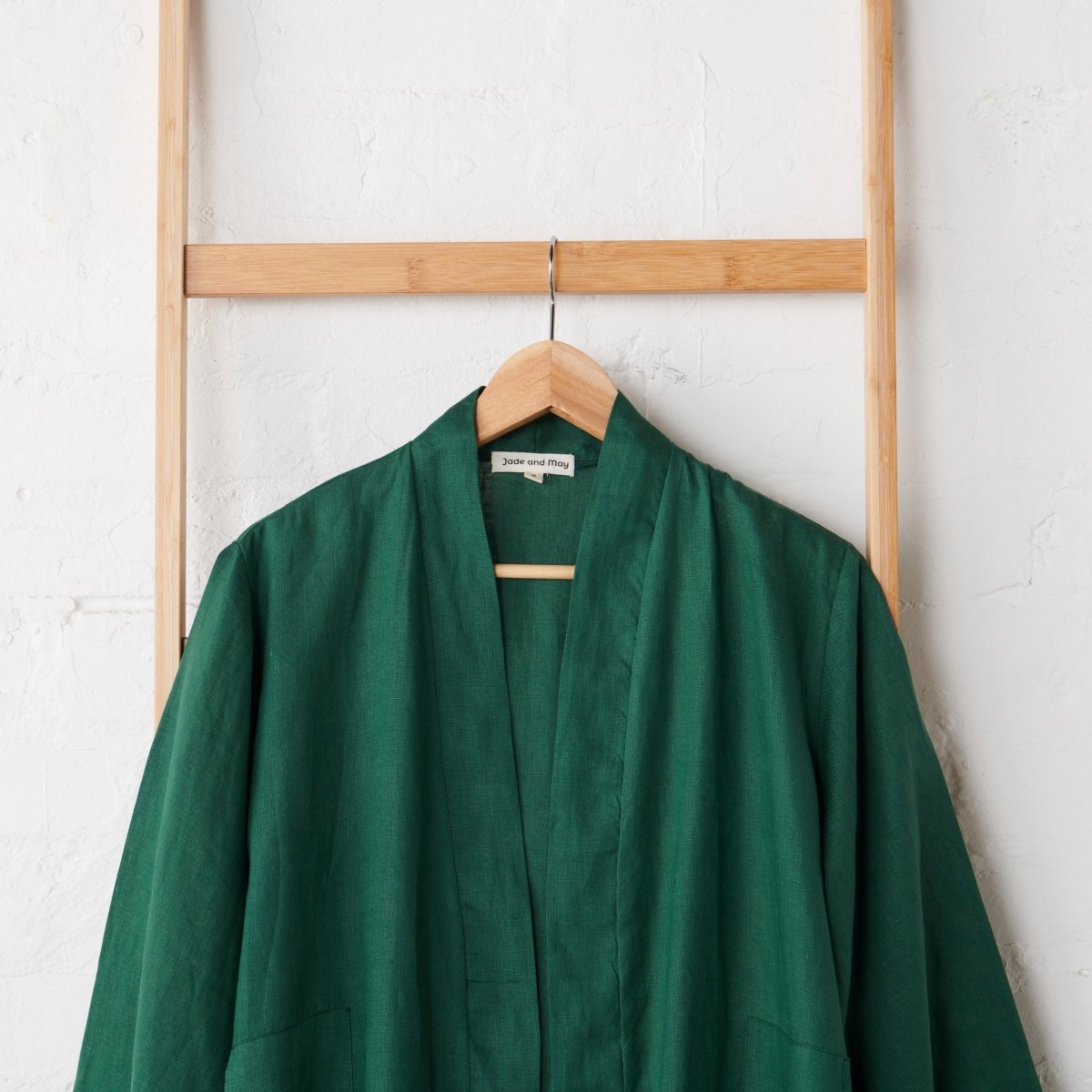 Linen Bathrobe - Emerald Green (Long)-3