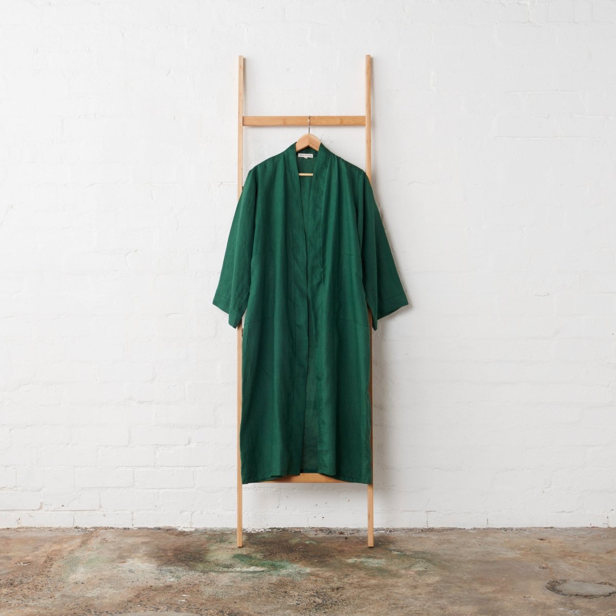 Linen Bathrobe - Emerald Green (Long)-2