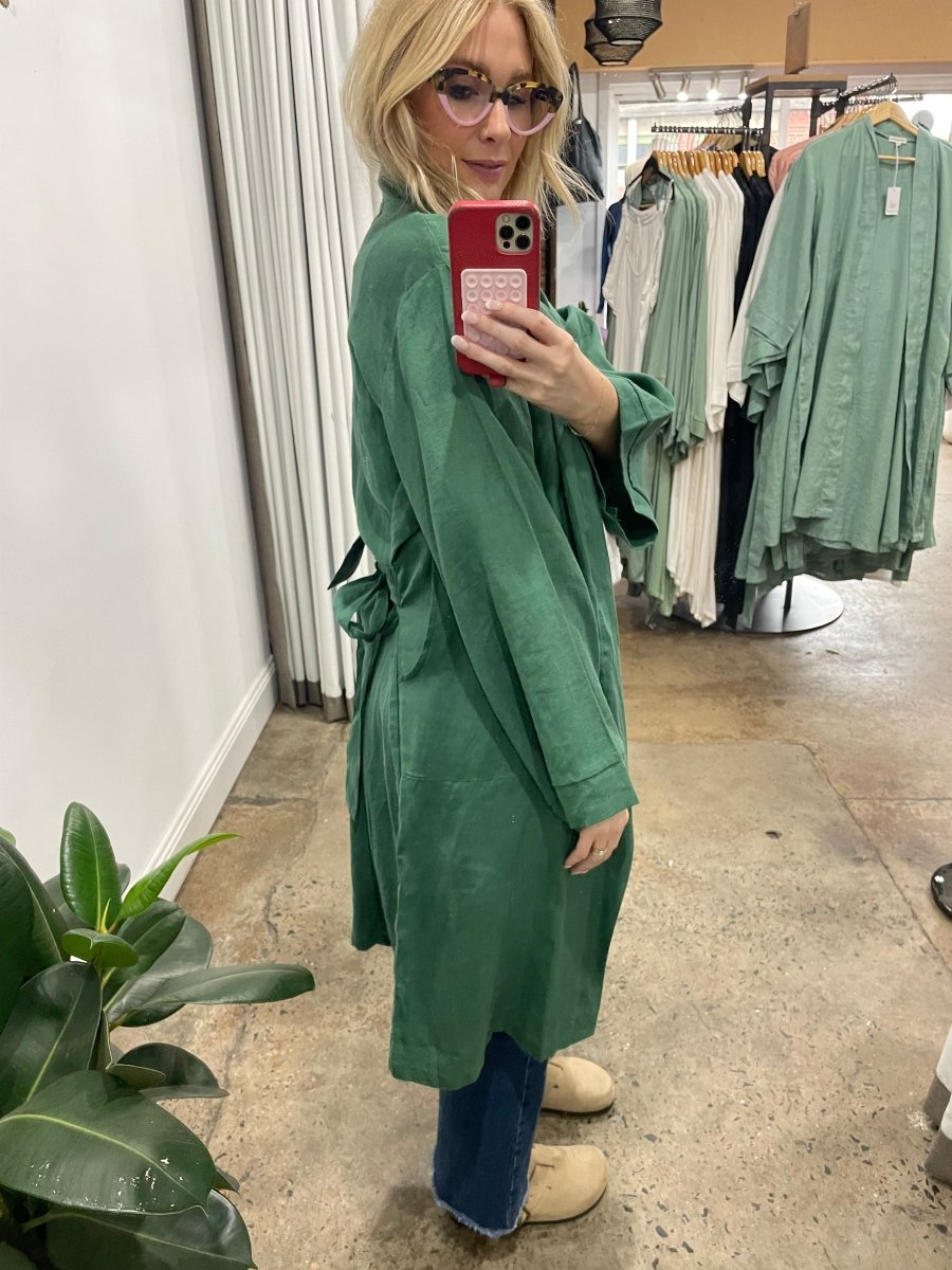 Linen Bathrobe - Emerald Green (Long)-4