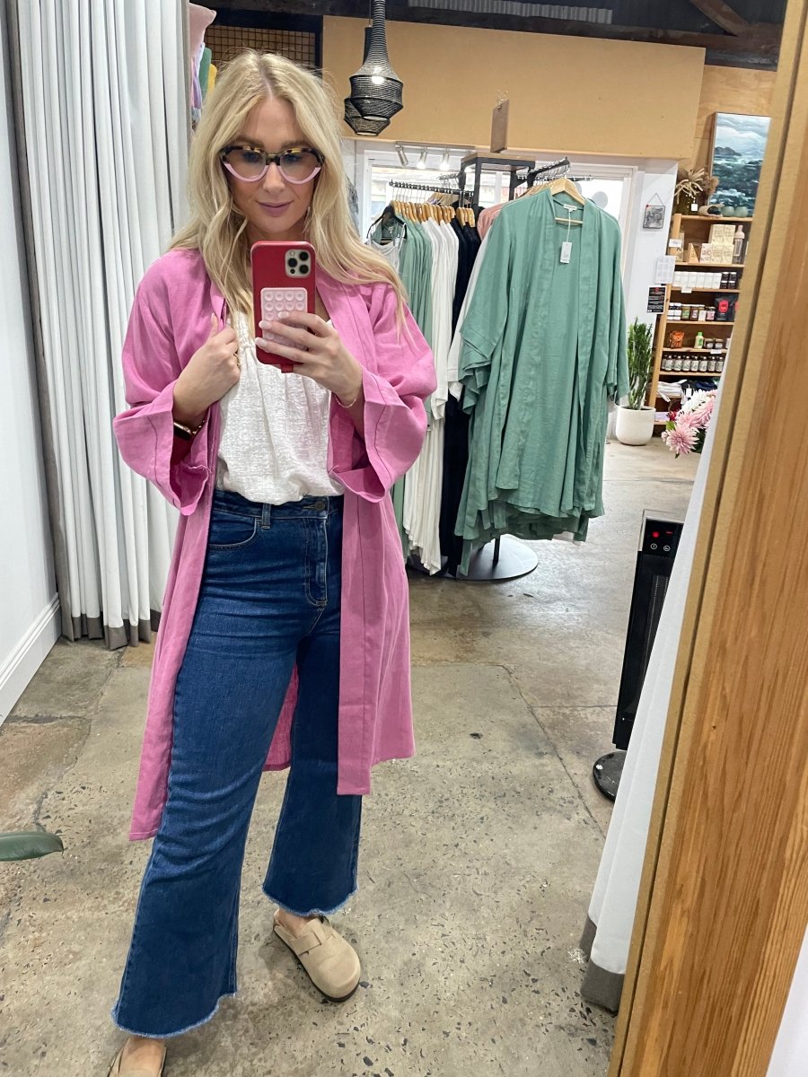Linen Bathrobe - Fuchsia-1