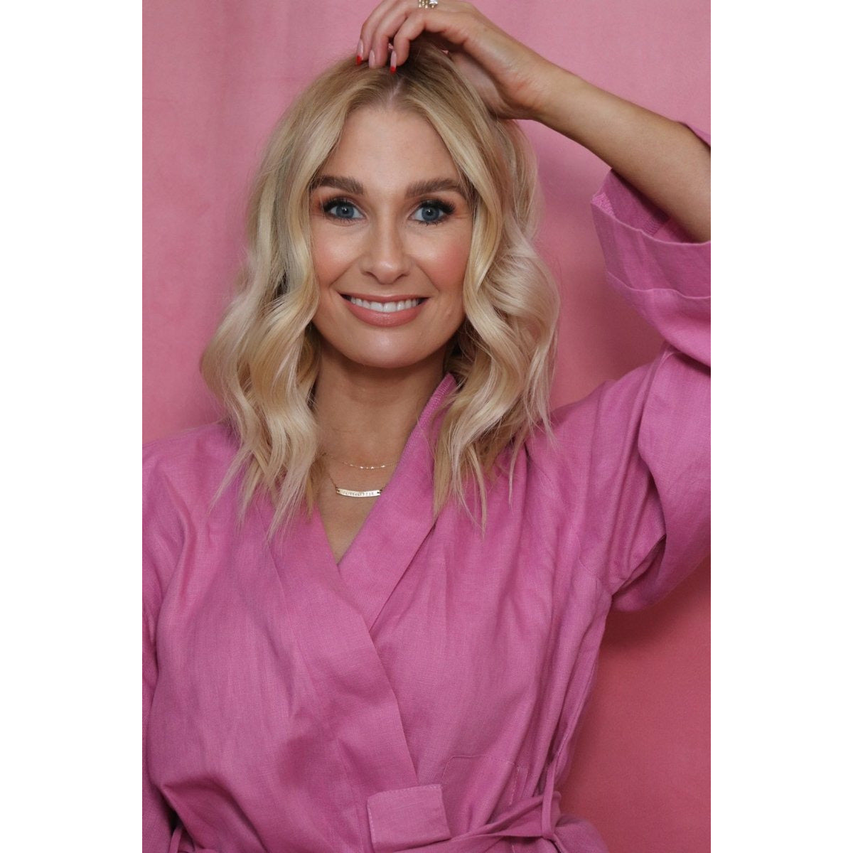 Linen Bathrobe - Fuchsia-2