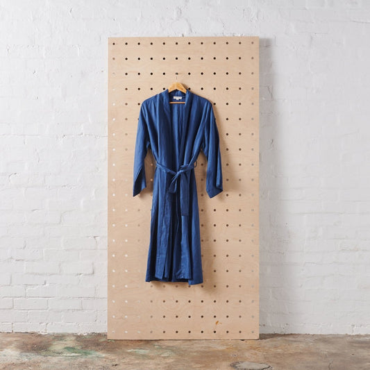 Linen Bathrobe - Navy  (Long)-0
