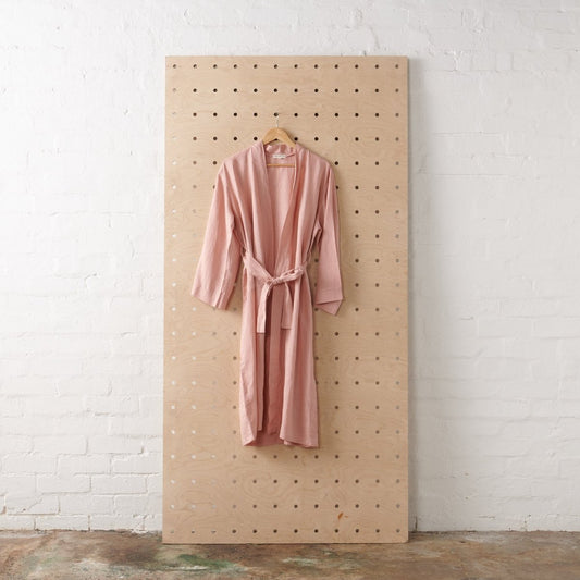 Linen Bathrobe - Pink (Long)-0