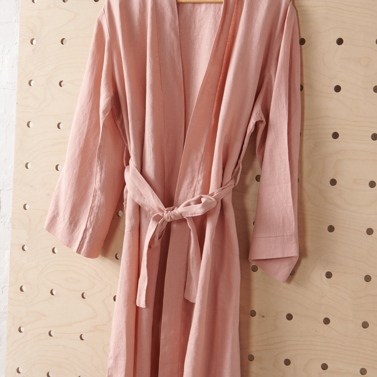 Linen Bathrobe - Pink (Long)-3