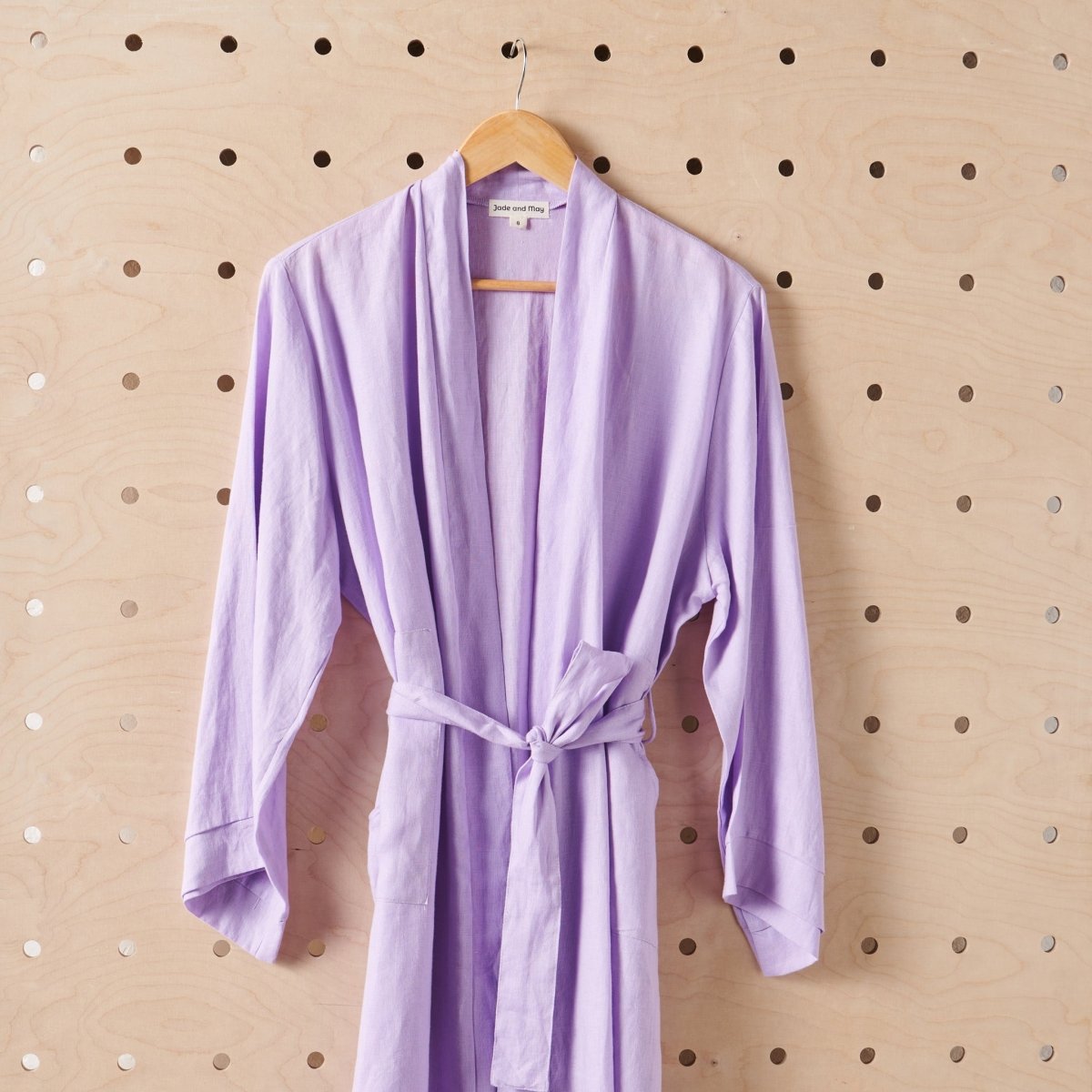 Long Linen Bathrobe in Purple-3