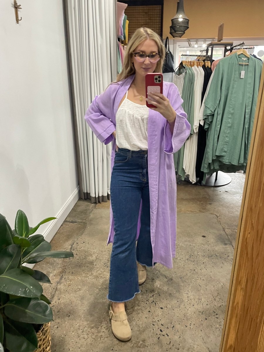 Long Linen Bathrobe in Purple-4