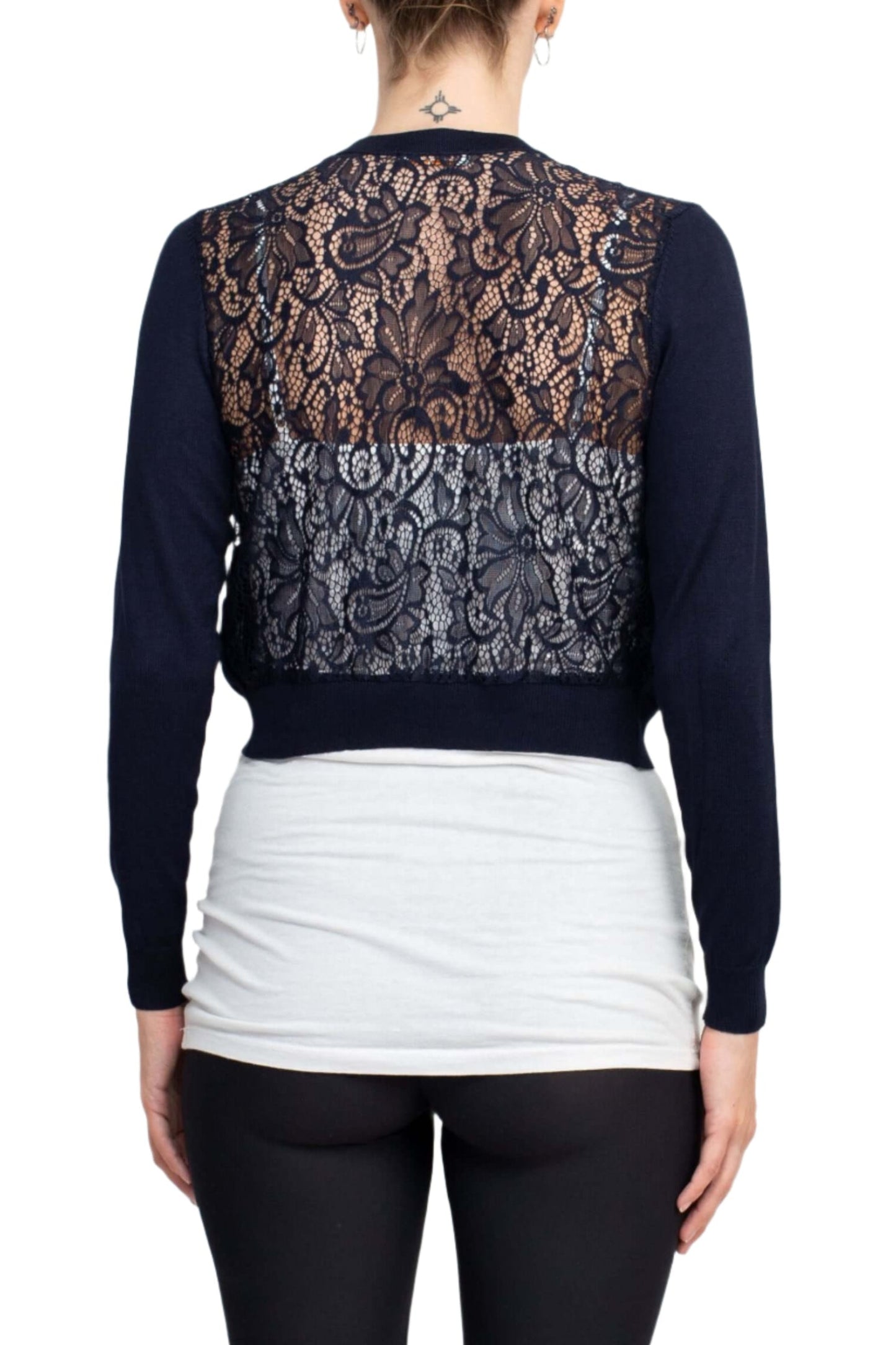 Luxxe Lane Crew Neck Open Front Hook Eye Closure Long Sleeve Lace Back Knit Bolero-2