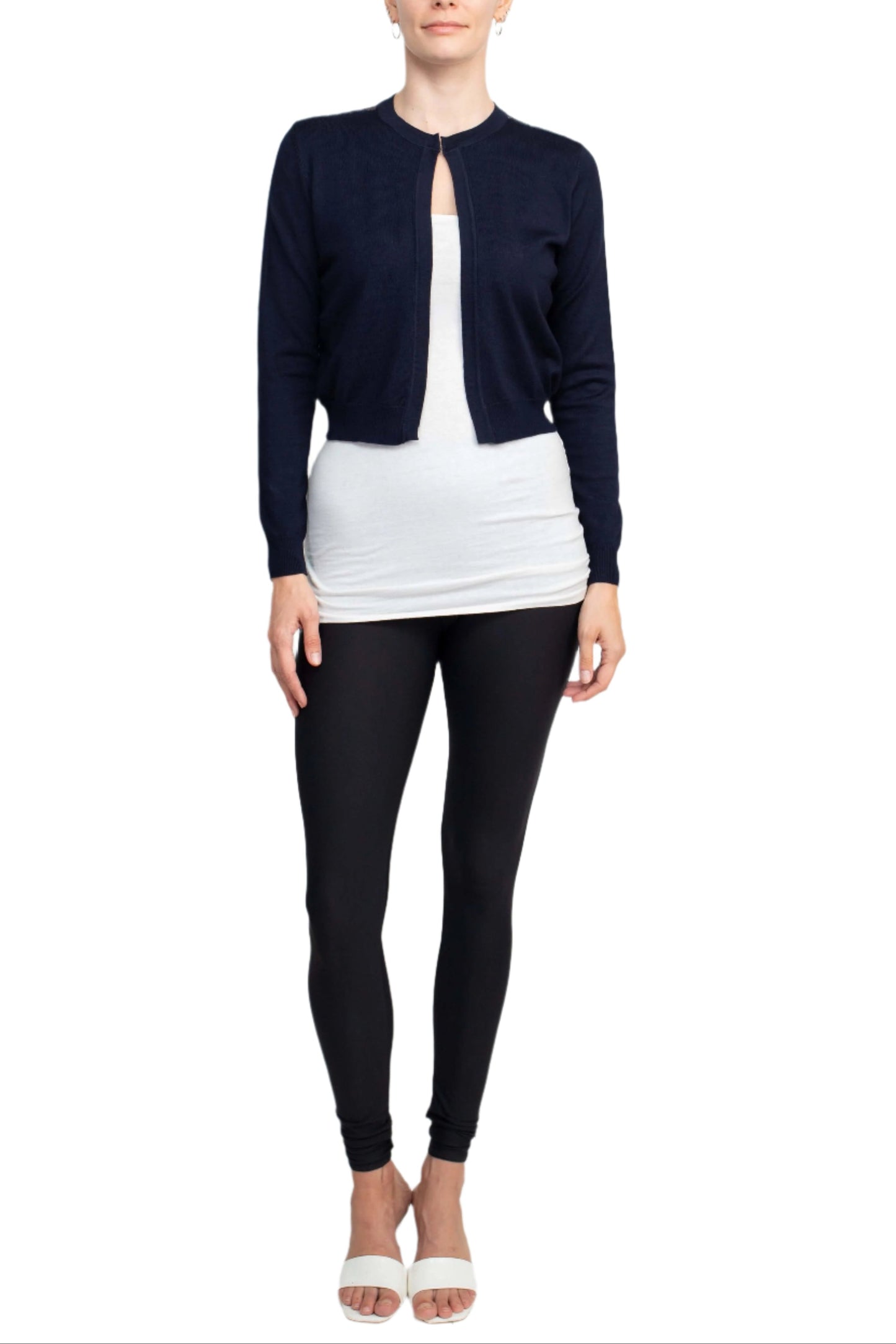 Luxxe Lane Crew Neck Open Front Hook Eye Closure Long Sleeve Lace Back Knit Bolero-4