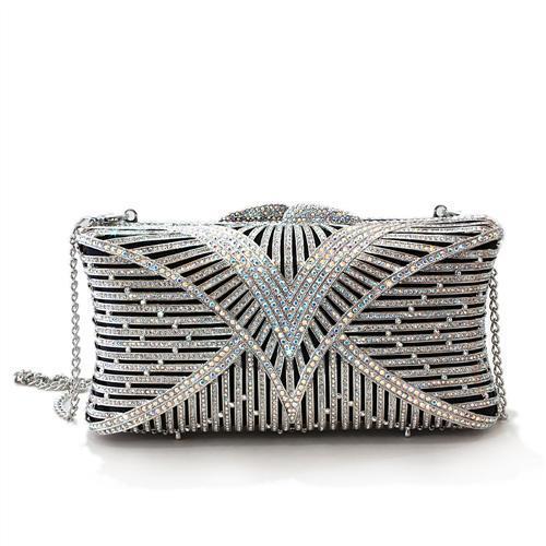 LO2362 - Imitation Rhodium White Metal Clutch with Top Grade Crystal  in White-0
