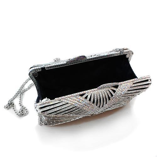 LO2362 - Imitation Rhodium White Metal Clutch with Top Grade Crystal  in White-2
