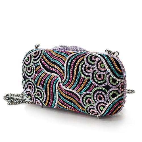 LO2365 - Imitation Rhodium White Metal Clutch with Top Grade Crystal  in Multi Color-1