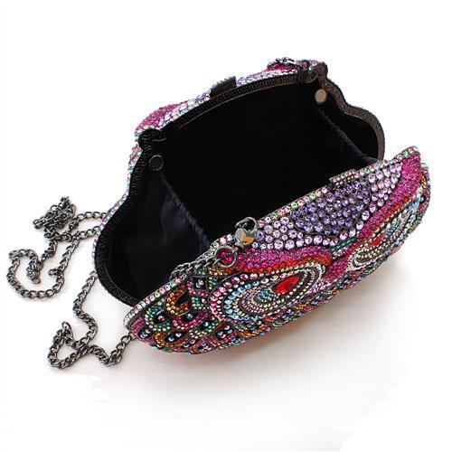 LO2368 - Ruthenium White Metal Clutch with Top Grade Crystal  in Multi Color-2