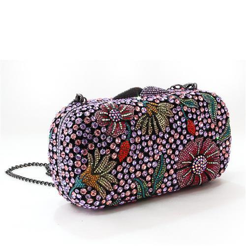 LO2374 - Ruthenium White Metal Clutch with Top Grade Crystal  in Multi Color-1