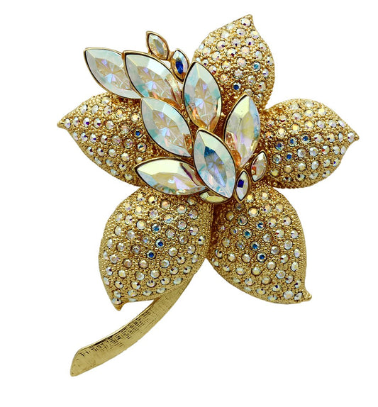 LO2402 - Gold White Metal Brooches with Top Grade Crystal  in Aurora Borealis (Rainbow Effect)-0