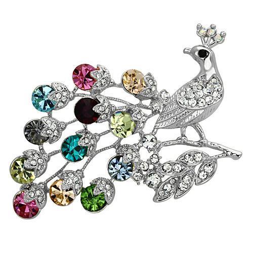 LO2769 - Imitation Rhodium White Metal Brooches with Top Grade Crystal  in Multi Color-0