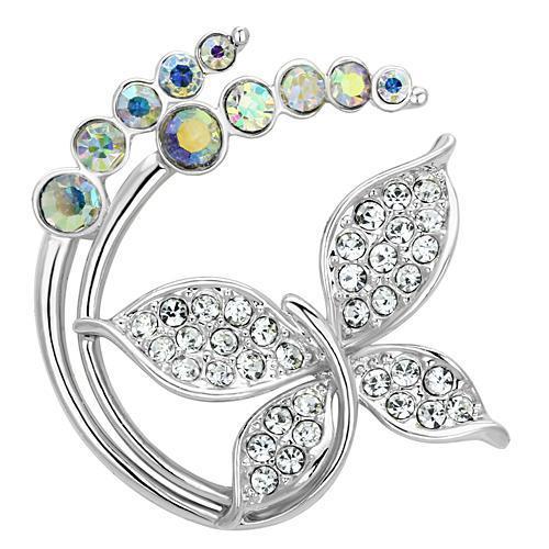 LO2860 - Imitation Rhodium White Metal Brooches with Top Grade Crystal  in Aurora Borealis (Rainbow Effect)-0