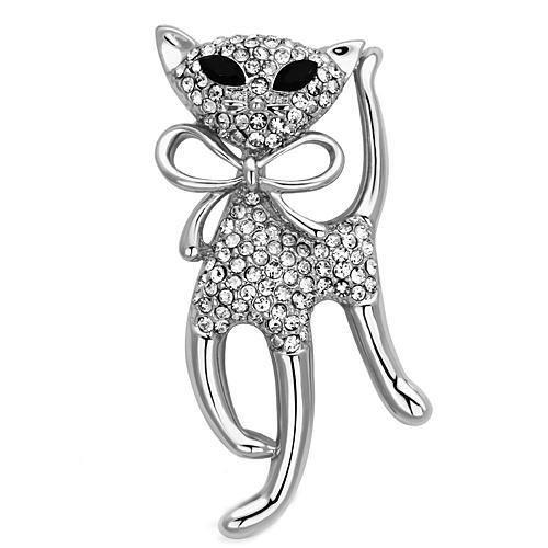 LO2900 - Imitation Rhodium White Metal Brooches with Top Grade Crystal  in Jet-0