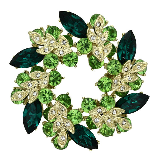 LO2918 - Flash Gold White Metal Brooches with Top Grade Crystal  in Emerald-0