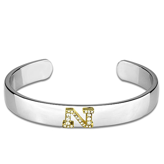 LO3623 - Reverse Two-Tone White Metal Bangle with Top Grade Crystal  in Clear-0