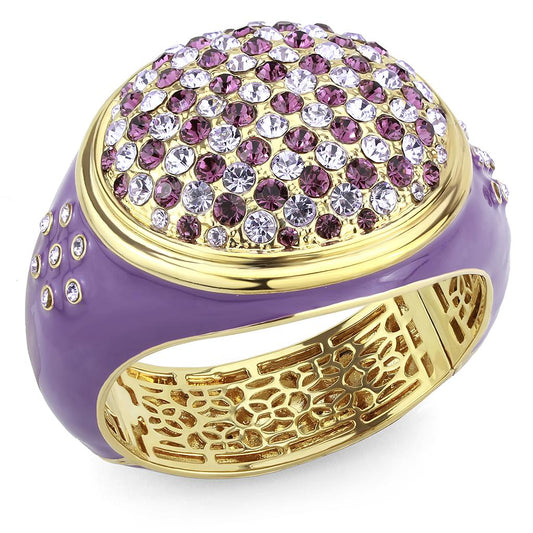 LO4353 - Gold Brass Bangle with Top Grade Crystal  in Multi Color-0