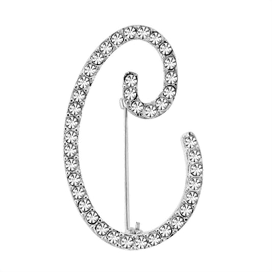 LOA1361 - Rhodium Brass Brooches with Top Grade Crystal  in Clear-0