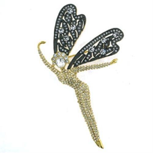 LOA280 - Gold Brass Brooches with Top Grade Crystal  in Clear-0