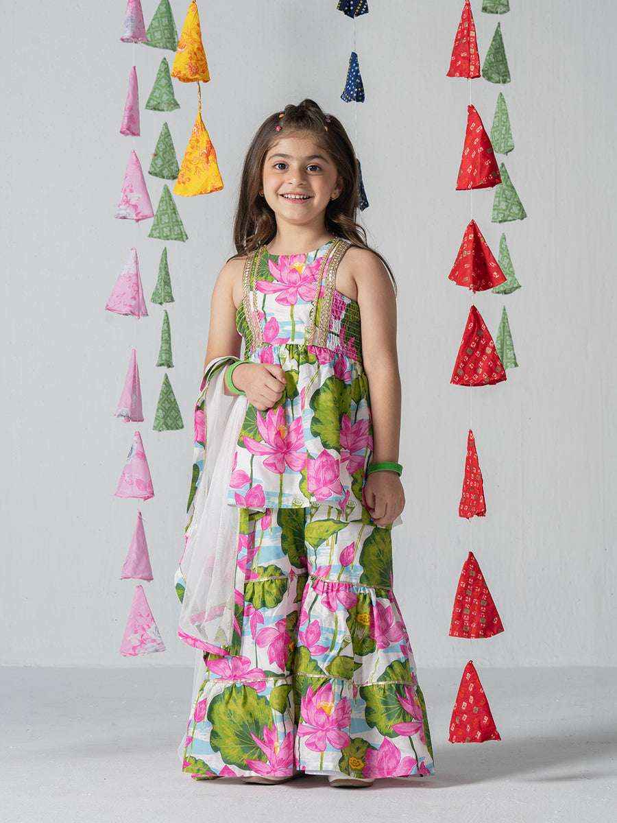 Lotus Bloom Floral Tiered Sharara Set-0