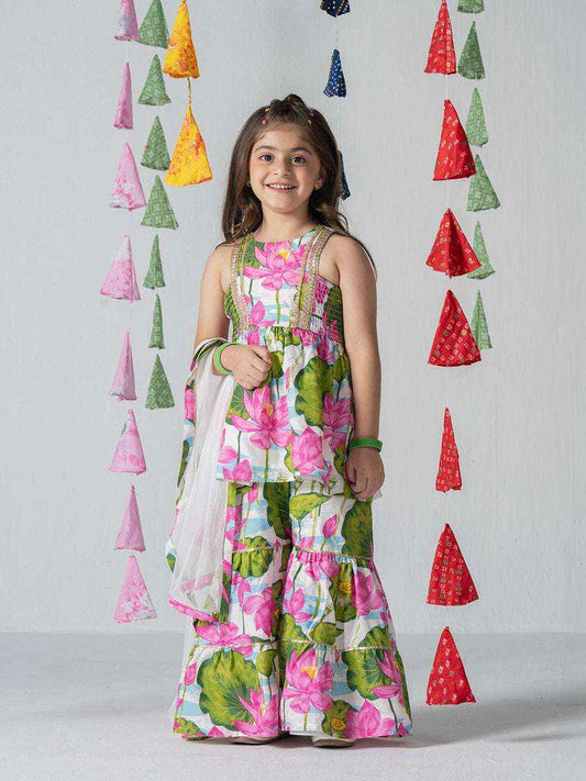 Lotus Bloom Floral Tiered Sharara Set-0
