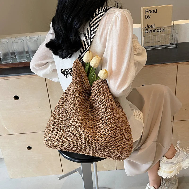 Summer Straw Shoulder Bag – Large Capacity