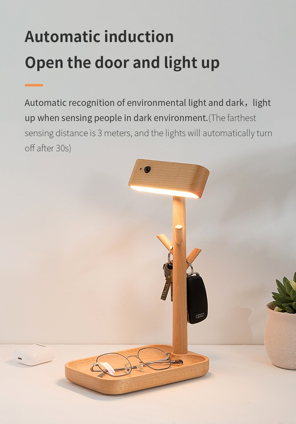 Magnetic Solid Wood Rechargeable Induction Light-2