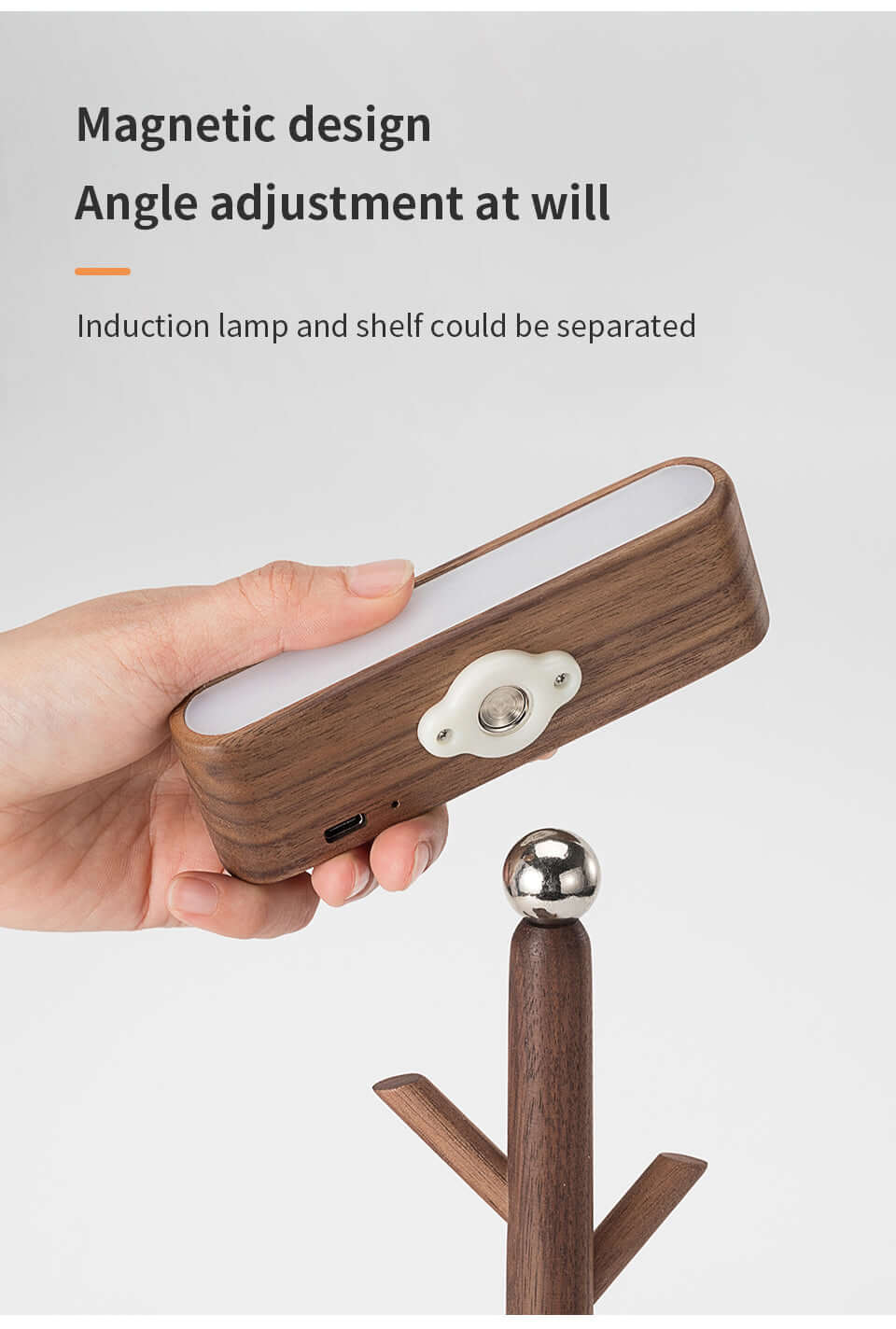Magnetic Solid Wood Rechargeable Induction Light-4