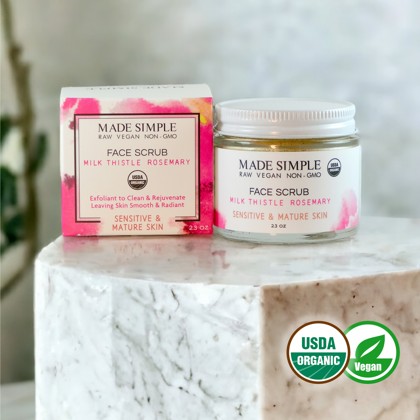 Milk Thistle Rosemary Face Scrub for Sensitive/Mature Skin - Certified Organic, Vegan & Cruelty-free-1