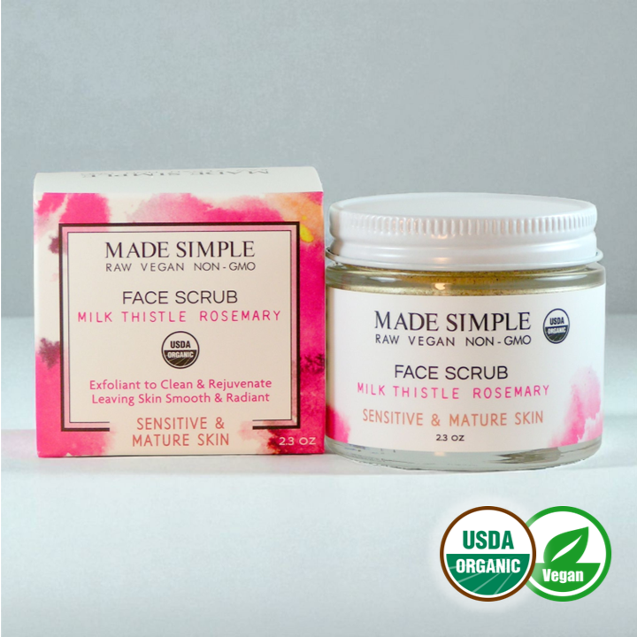 Milk Thistle Rosemary Face Scrub for Sensitive/Mature Skin - Certified Organic, Vegan & Cruelty-free-0