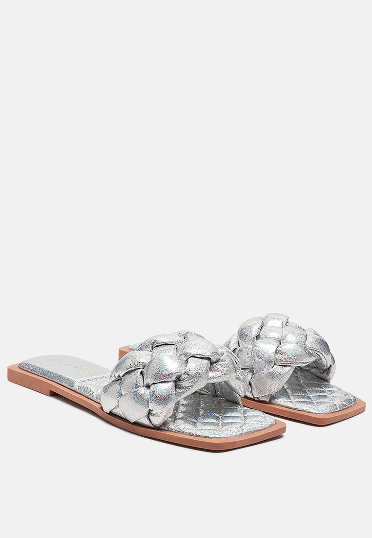 Marcue Patent Pu Quilted Slides In Woven Straps-2