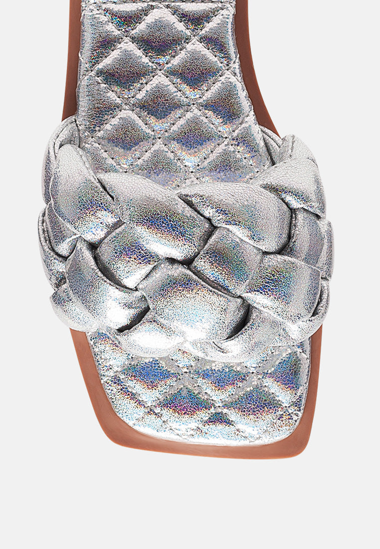 Marcue Patent Pu Quilted Slides In Woven Straps-3