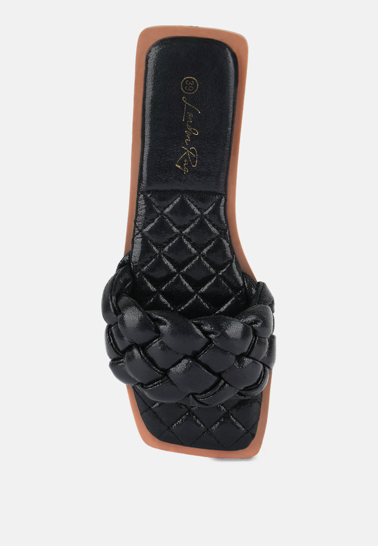 Marcue Patent Pu Quilted Slides In Woven Straps-1