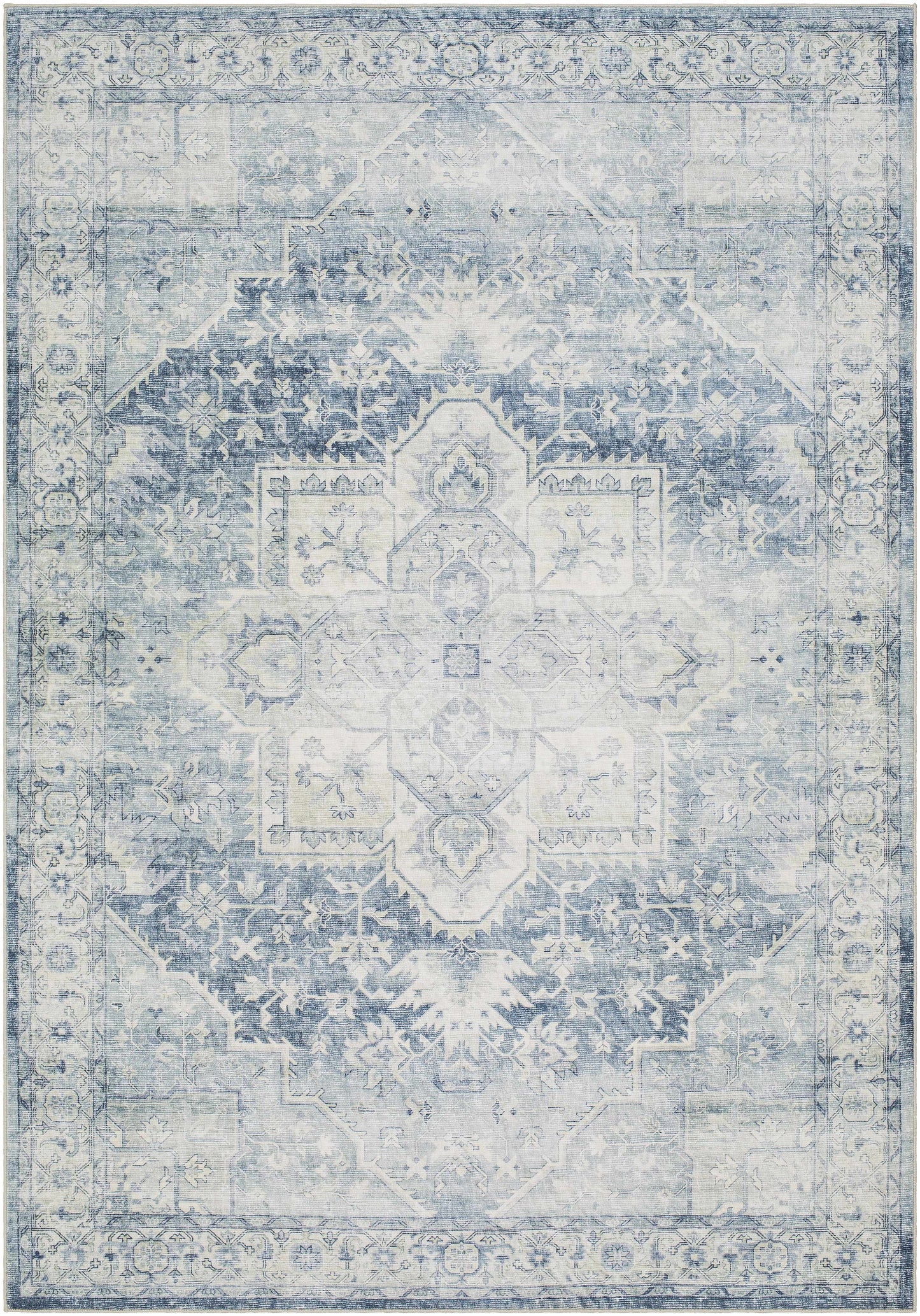 Mauro Navy Medallion Washable Area Rug-1